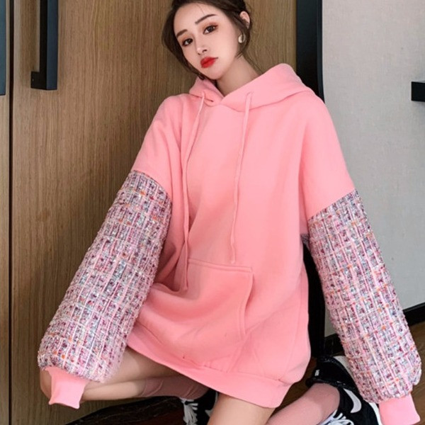 Hanorac de damă modern cu glugă și cravate în culoarea roz