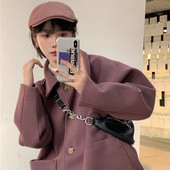 Palton scurt casual, negru și violet, cu nasturi și buzunare