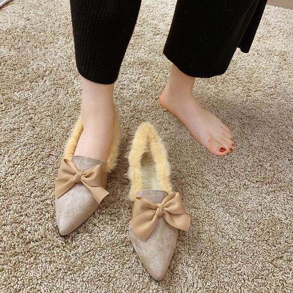 Pantofi moderni de dama cu puf cu panglica in doua culori