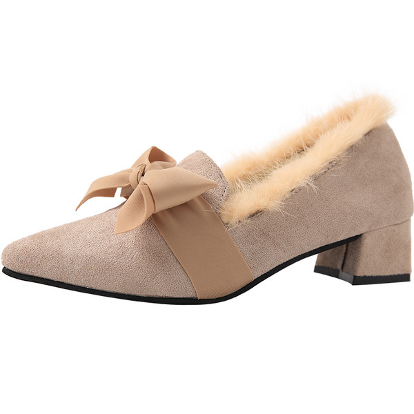 Pantofi moderni de dama cu puf cu panglica in doua culori