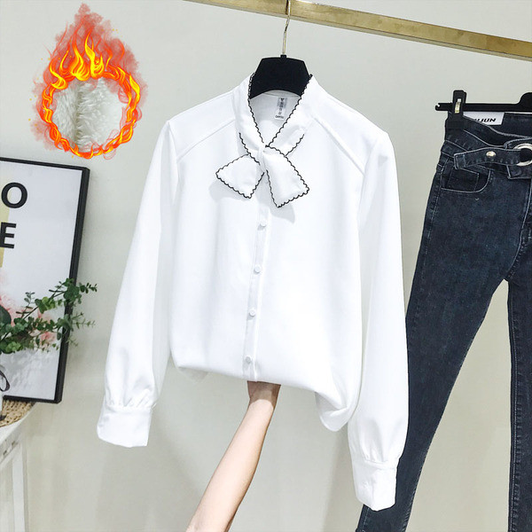 Camasa de dama actuala cu cravate si nasturi in alb si roz