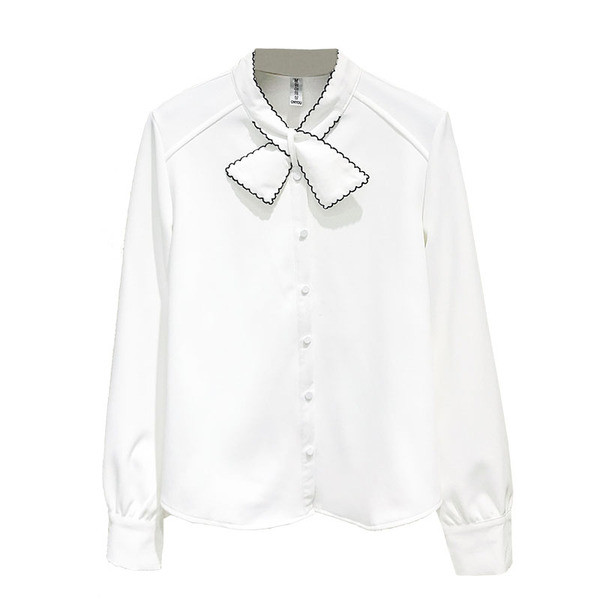 Camasa de dama actuala cu cravate si nasturi in alb si roz