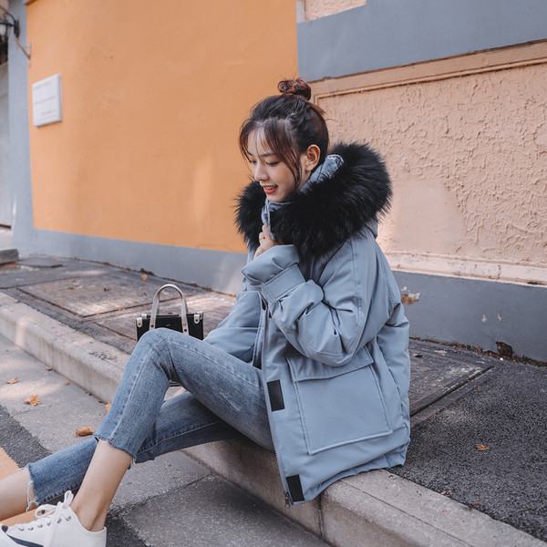 Jachetă scurtă de iarnă de damă modernă, cu glugă și buzunare în cinci culori