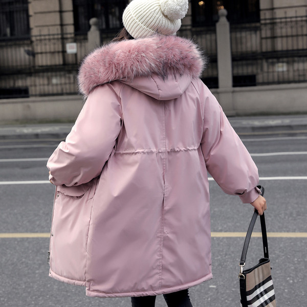 Modern női hosszú téli kabát kapucnival és zsebekkel, három színben