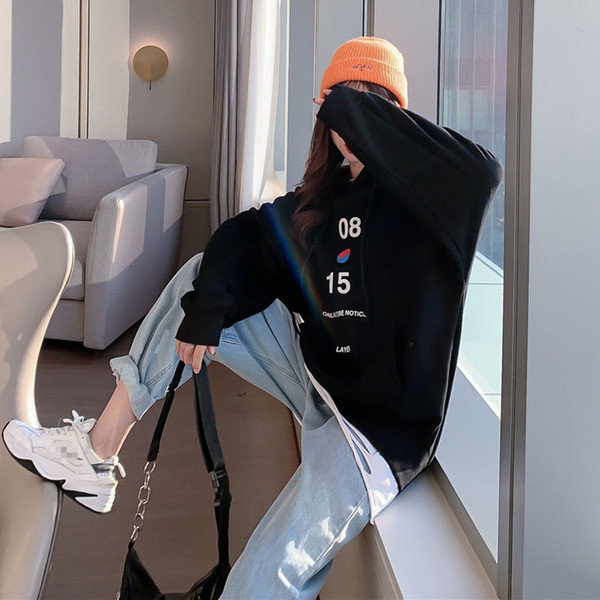 Hanorac controversat de zi cu zi pentru femei, cu glugă în gri și negru