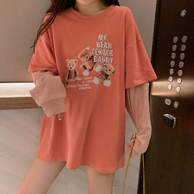 Γυναικεία φαρδιά μπλούζα με ροζ χρώμα με εφαρμογές