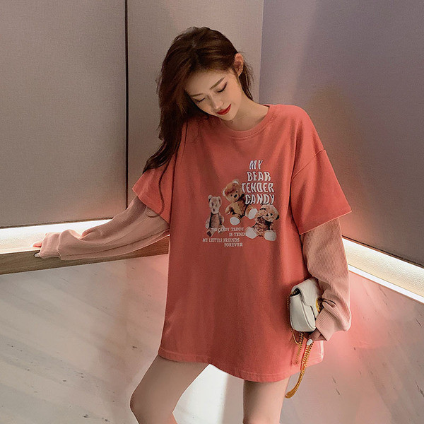 Γυναικεία φαρδιά μπλούζα με ροζ χρώμα με εφαρμογές