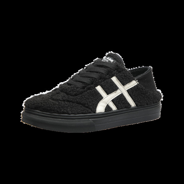 Adidasi de iarna de dama cu sireturi in negru si bej