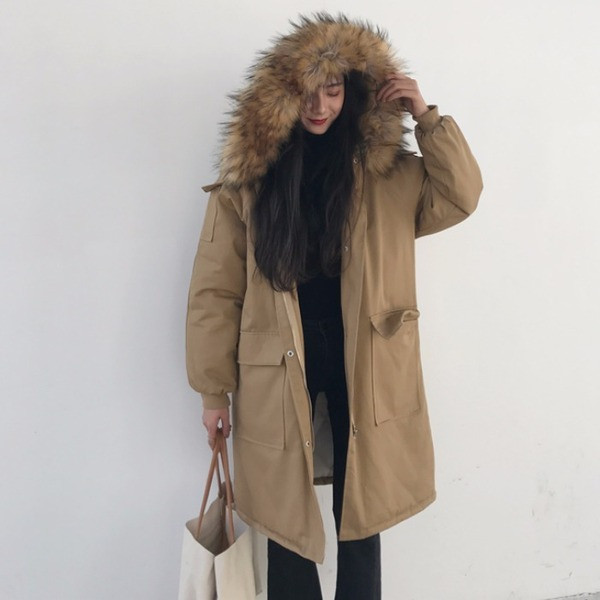 Jachetă lungă casual de damă cu buzunare și puf în patru culori