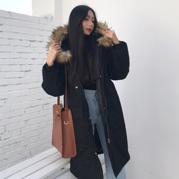 Jachetă lungă casual de damă cu buzunare și puf în patru culori