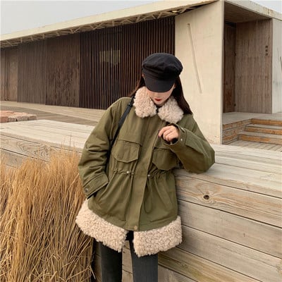 Jachetă modernă de damă cu nasturi și căptușeală moale în verde, galben și gri