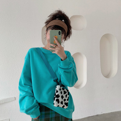 Γυναικεία casual φαρδύ μπλούζα σε μπλε και πράσινο χρώμα κλασικό μοντέλο