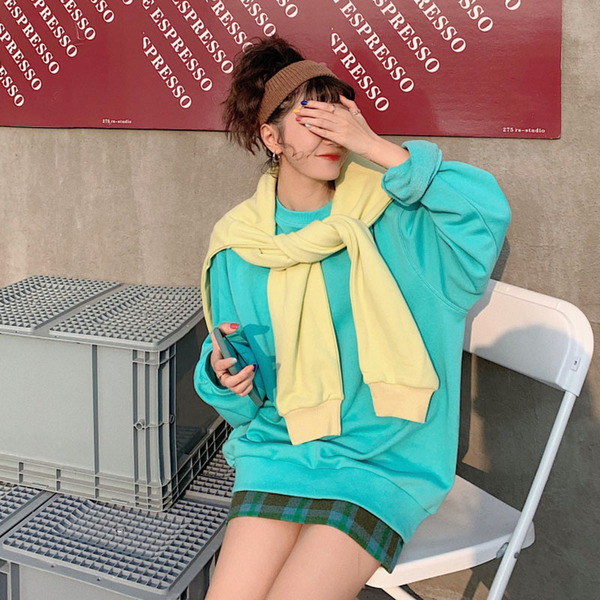 Γυναικεία casual φαρδύ μπλούζα σε μπλε και πράσινο χρώμα κλασικό μοντέλο