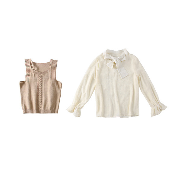 Set de dama model nou format camasa + vesta in negru, gri si bej