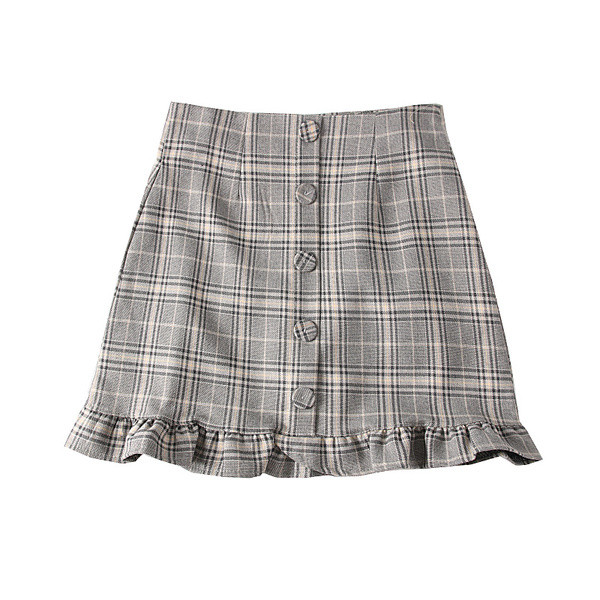 Fusta dama in carouri actuala cu nasturi in gri, maro si visiniu