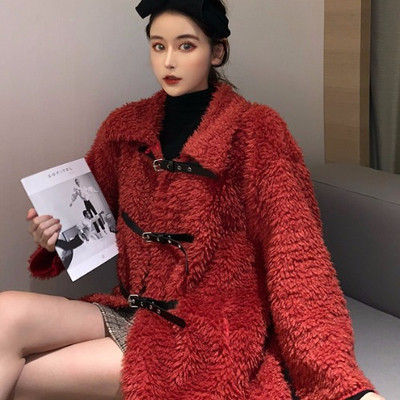 Palton modern de damă cu mâneci lungi în roșu și alb