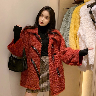 Palton modern de damă cu mâneci lungi în roșu și alb