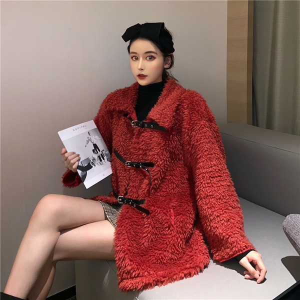 Palton modern de damă cu mâneci lungi în roșu și alb