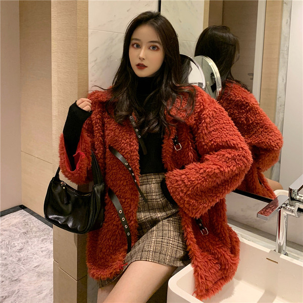 Palton modern de damă cu mâneci lungi în roșu și alb