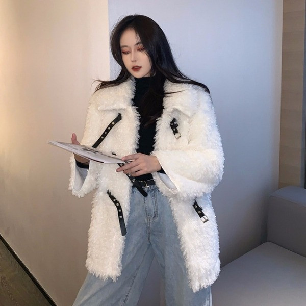 Palton modern de damă cu mâneci lungi în roșu și alb