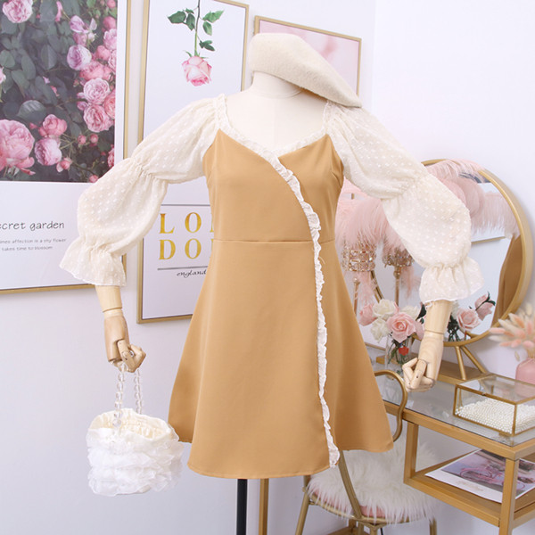 Rochie casual de dama cu decolteu spitz in maro, portocaliu si negru