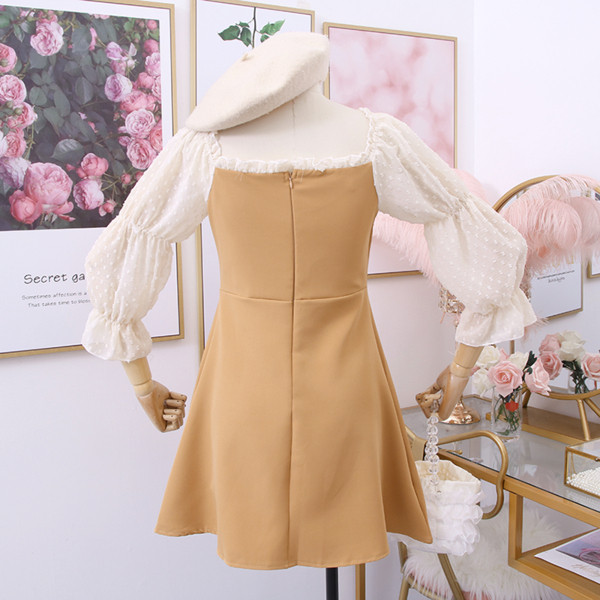 Rochie casual de dama cu decolteu spitz in maro, portocaliu si negru