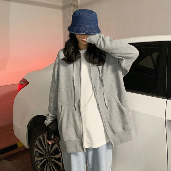 Hanorac de dama cu buzunare, fermoar si gluga de culoare gri si visiniu