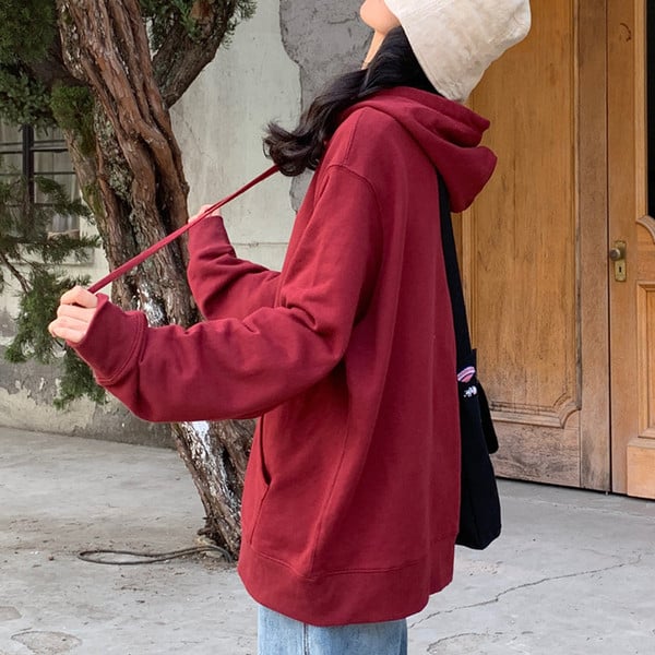 Hanorac de dama cu buzunare, fermoar si gluga de culoare gri si visiniu