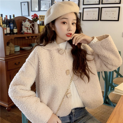 Palton scurt de dama modern cu nasturi de culoare bej