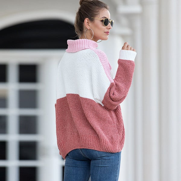 Pulover de dama casual cu guler inalt si maneci lungi in trei culori