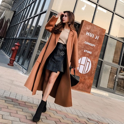 Palton lung elegant de culoare maro cu buzunare