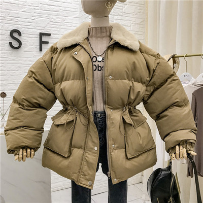 Geaca de iarna dama cu guler in puf si legaturi in talie in mai multe culori