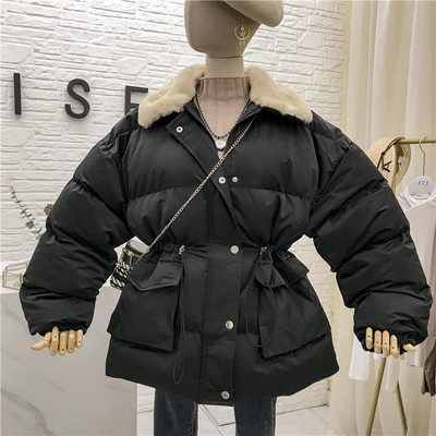 Geaca de iarna dama cu guler in puf si legaturi in talie in mai multe culori