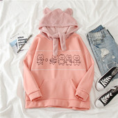 Hanorac de damă de zi cu zi cu aplicație și glugă în culoarea roz