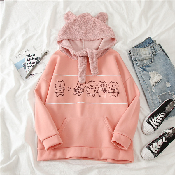 Hanorac de damă de zi cu zi cu aplicație și glugă în culoarea roz