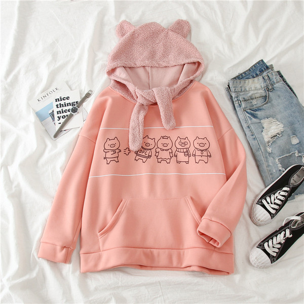 Hanorac de damă de zi cu zi cu aplicație și glugă în culoarea roz