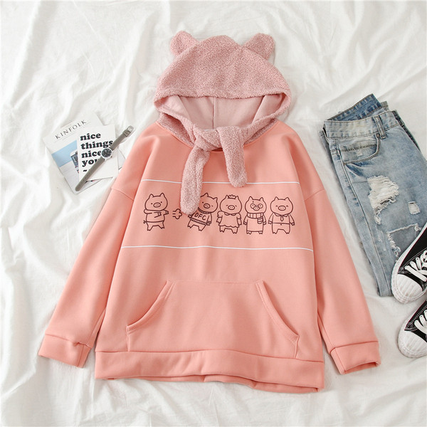 Hanorac de damă de zi cu zi cu aplicație și glugă în culoarea roz