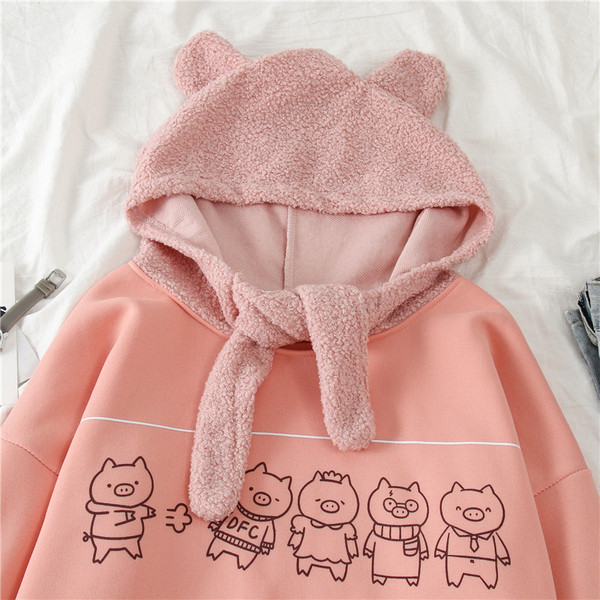 Hanorac de damă de zi cu zi cu aplicație și glugă în culoarea roz