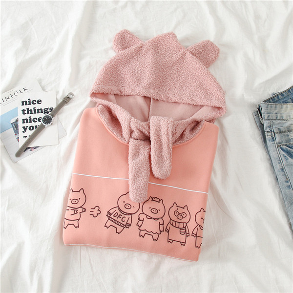 Hanorac de damă de zi cu zi cu aplicație și glugă în culoarea roz