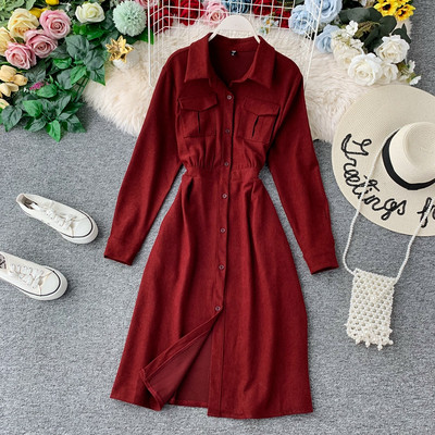 Rochie moderna de dama cu nasturi si buzunar in mai multe culori