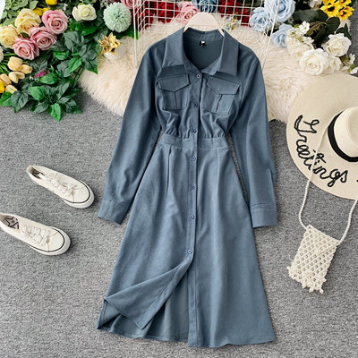 Rochie moderna de dama cu nasturi si buzunar in mai multe culori