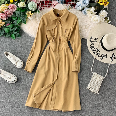 Rochie moderna de dama cu nasturi si buzunar in mai multe culori