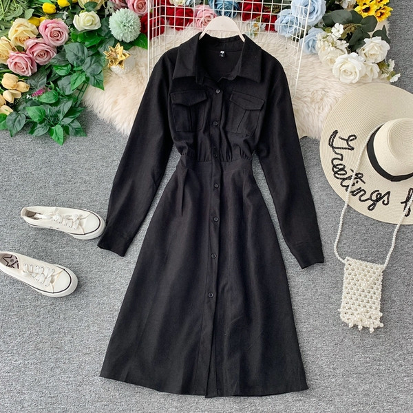 Rochie moderna de dama cu nasturi si buzunar in mai multe culori