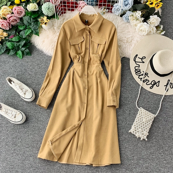 Rochie moderna de dama cu nasturi si buzunar in mai multe culori