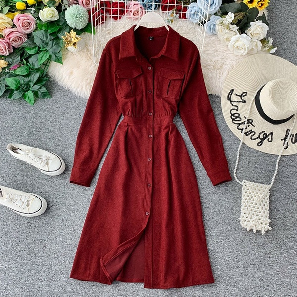 Rochie moderna de dama cu nasturi si buzunar in mai multe culori