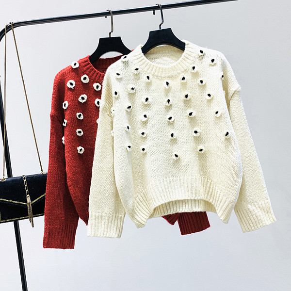 Új modell női virágos pulóver O-nyakkal