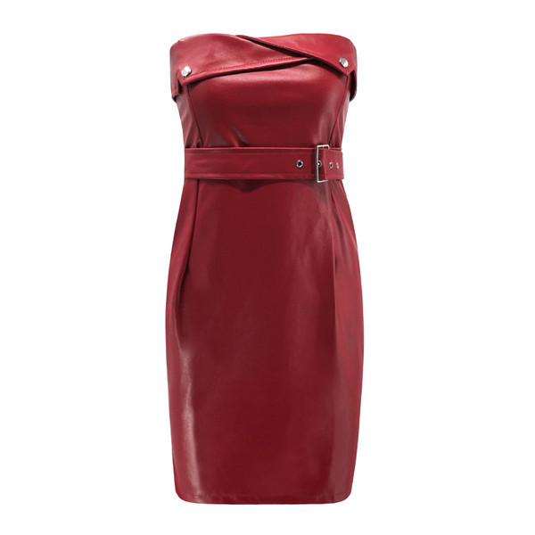 Rochie de dama moderna din piele scurta cu decolteu adanc in patru culori