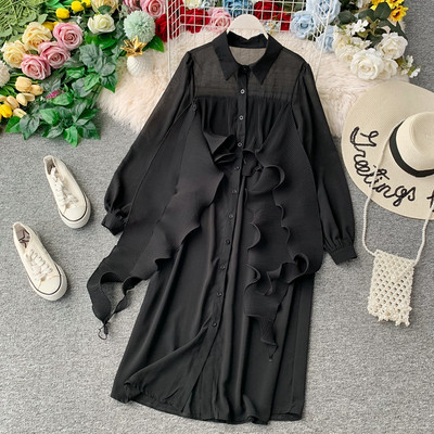 Rochie moderna de dama cu maneci largi si nasturi in mai multe culori