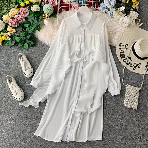 Rochie moderna de dama cu maneci largi si nasturi in mai multe culori