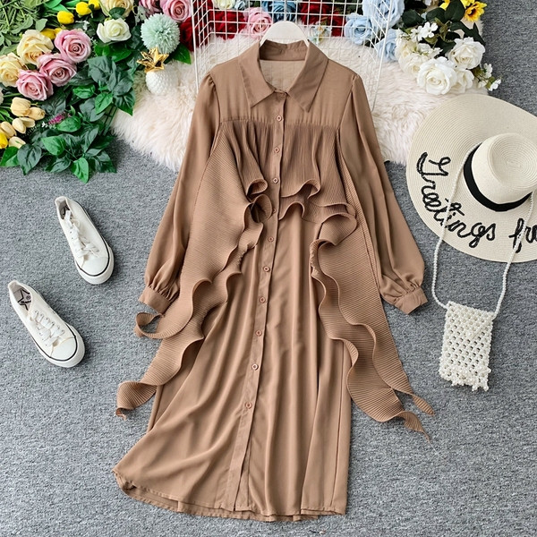 Rochie moderna de dama cu maneci largi si nasturi in mai multe culori